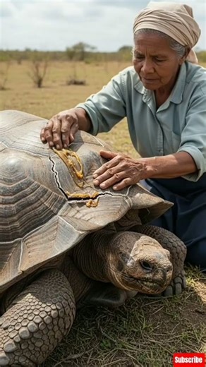 Delicate Animal Healing: Woman Treating Cracked Tortoise Shell (Crucial Animal Care) #animalhealing