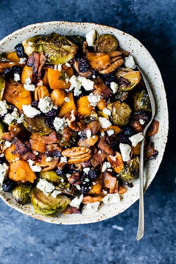 Spicy Maple Roasted Butternut Squash & Brussels Sprouts | Ambitious Kitchen