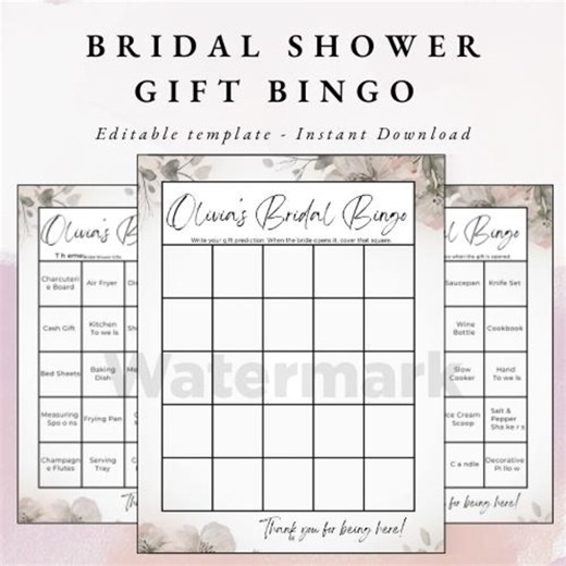 Editable Bridal Shower Gift Bingo Game | Neutral Floral Template (digital Download) - Etsy