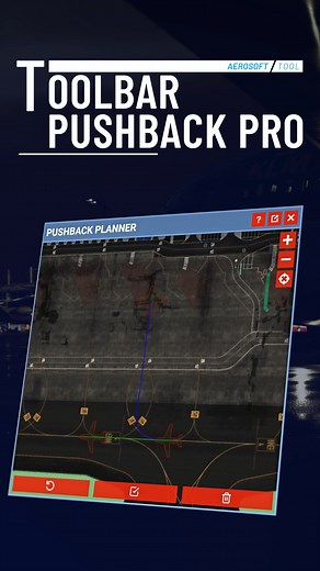 Aerosoft Toolbar Pushback Pro is an all-in-one tool to plan pushback, push-in and towing directly in #msfs2020. Out February 22 for PC and Xbox! #flightsim | Aerosoft