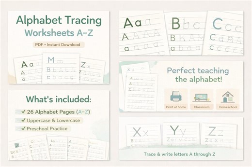 Alphabet Tracing Worksheets A–Z | ABC Handwriting Practice for Preschool | Printable PDF - Etsy