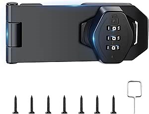Cabinet Lock Keyless,3-Digit Password Hasp Locks - Cabinet Locks with Combination - 90/180 Degree Slide Latch Gate Locks for Small Doors,Cabinets,Barn Door,Closet,Garden,Fence(Black)