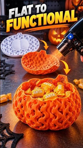 This Flat 3D Printed Pumpkin Becomes a Candy Bowl 🎃