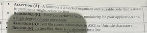 Assertion (A):- A function is a block of organized and reusable... | Filo