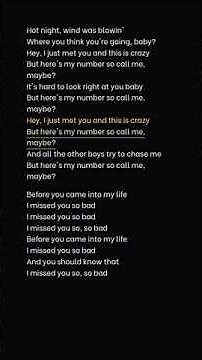 Carly Rae Jepsen - Call Me Maybe - 2011 - (Lyrics) Short