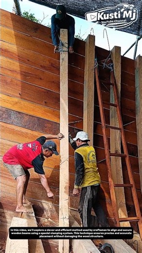 Mastering Beam Alignment: Smart Clamping Technique for Perfect Wood Installation.