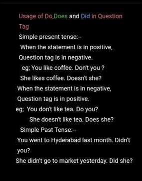 usage of Do, Does and Did in Question Tag #basicgrammar