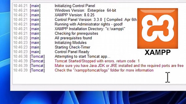How do i fix XAMPP tomcat started stopped with errors return code 1