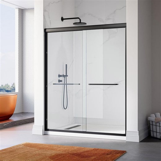 HOROW 60 in. L x 32 in. W x 72 in. H Alcove Shower Kit with Sliding Semi Frameless Shower Door and Shower Pan SU60-MB-L - The Home Depot
