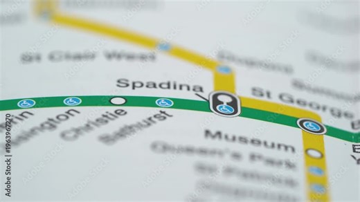 Close up of TTC Line 2 Toronto subway map showing station stops.