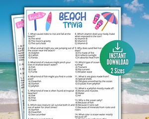 Beach Trivia Game,printable Ocean Game for Kids & Adults,sea Beach Vacation Baby Shower Activity,daycare Mom Baby Fun,classroom Trivia Idea - Etsy