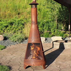 Sunnydaze 70" Rust Patina Finish Steel Wood-Burning Chiminea with Spark Screen