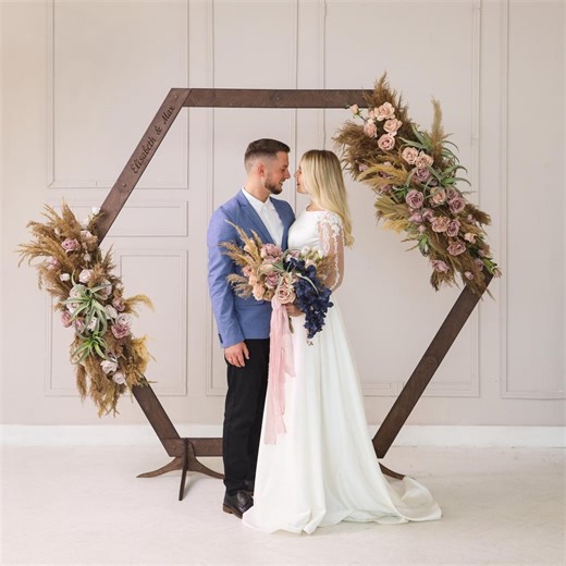 Personalized Wedding Arch, Hexagon Wood Arbor, Custom Engraved Ceremony Backdrop - Etsy
