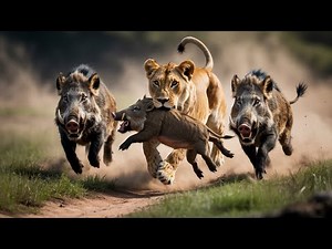 Lion vs Wild Boar | Realistic Wildlife encounter in 8K Ultra HD | Documentary Style