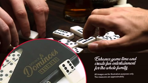 ERLLE - Premium Double 6 Dominoes Set, Classic Domino Game with Vinyl Case, Tiles for Adults & Kids, Mexican Train & Family Game Night