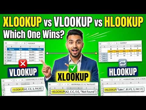 VLOOKUP, HLOOKUP & XLOOKUP in Excel – Complete Tutorial | Excel Lookup Functions 2025