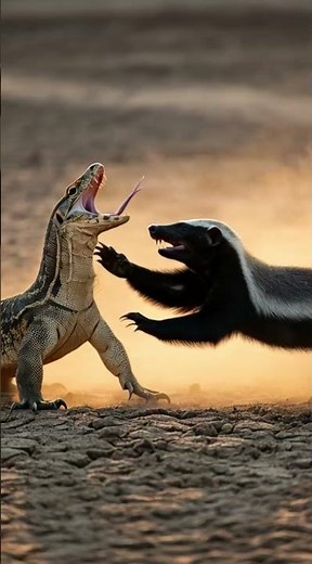 Honey Badger vs Giant Monitor Lizard – Wild River Battle! #scorpion #wildlife #gecko #animalfight