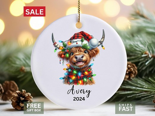Personalized Highland Cow Christmas Ornament, Custom Name Cow Ornament, Highland Cow Lover Gift, Farmhouse Holiday Keepsake - Etsy