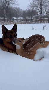 German Shepherd Adopts a Lost Fawn in the Snow! 🥺 (AI) | Baby Panda