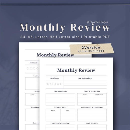 Monthly Review Printable: Reflection Worksheet, Reset Template (PDF) - Etsy