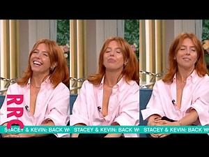 Stacey Dooley }button undone bra peek