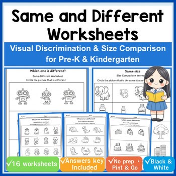 Same & Different Worksheets | Size Comparison Activities for Kindergarten