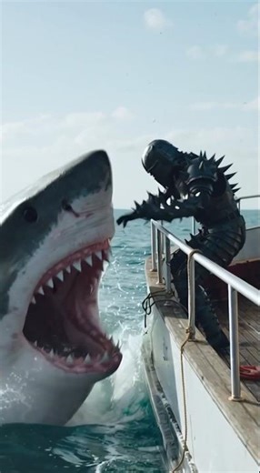 Fighting a man-eating shark wearing spiked armor