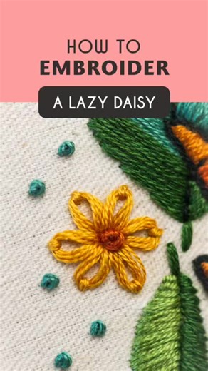 🌸 The Lazy Daisy Stitch, a great embroidery element often used when stitching petals and small floral patterns, but not limited to this. Use it for tiny flowers, leaves or other, more complex embroidery motifs. #beginnersembroidery #embroideryvideos #embroiderytutorial #howtoembroider #embroiderytips #handembroiderywork #bordadoamao #stickenmachtglücklich #flowerembroidery #embroiderytiktok
