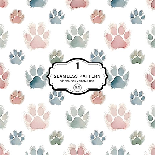Seamless Paw Print Pattern, Animal Fabric Digital Design - Etsy