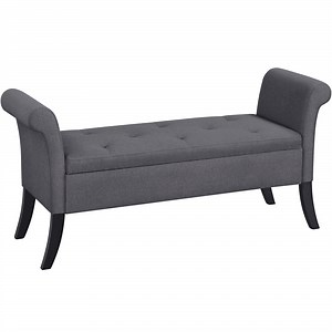 Topeakmart Modern Fabric Tufted Storage Bench Cushioned Ottoman Bench with Rolled Arms, Dark Gray