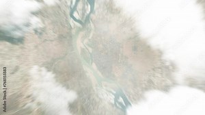 Earth zoom in from space to Magway, Myanmar. Followed by zoom out through clouds and atmosphere into space. Satellite view. Travel intro. Images from NASA