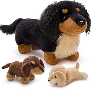 MorisMos Dachshund Stuffed Animal Plush Toys, 20'' Realistic Long Haired Dachshund Toys Gift for Kid Toddler Women, Mama Puppy Surprise with Baby Dog Stuffed Animals,Cuddle Black Wiener Dog Pillow