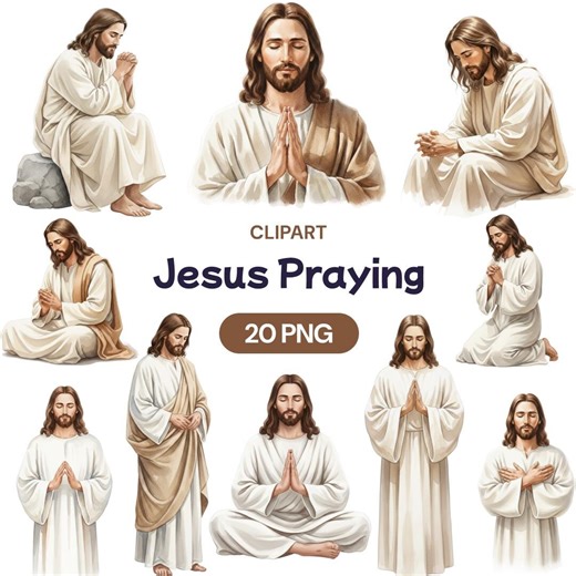 Jesus Praying Clipart, 20 Christian PNG, Watercolor Christ Prayer, Gethsemane Kneeling, Meditating Faith Art, Church Bulletin, Bible Study - Etsy