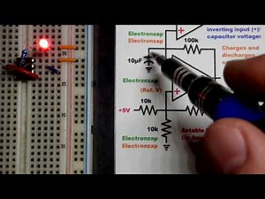 LM358 Op Amp fades an LED on and off while charging and discharging a capacitor circuit schematic