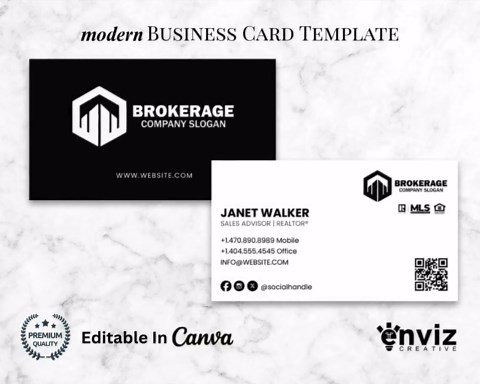 Minimalist Realtor Business Card Template | Editable Black & White Design (canva Digital Download - Etsy