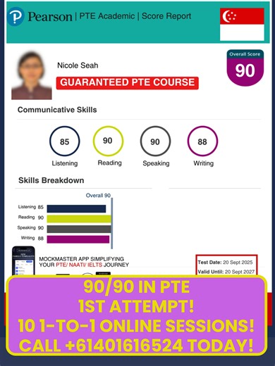 90/90 in PTE in FIRST ATTEMPT?! Here’s How Nicole Did It (Online Classes!) 💯 What if your PTE success story is just one smart decision away? 🤯 Meet Nicole – who achieved a perfect 90/90 in PTE on her FIRST attempt with our expert-led online coaching at A One Australia Education Group 💯 💡 Why students trust us: ✔️ Proven strategies for 90 scores ✔️ AI-backed practice & real exam insights ✔️ Flexible online PTE classes from anywhere ✔️ Personalized feedback to fix your weak areas ✔️ Trusted by