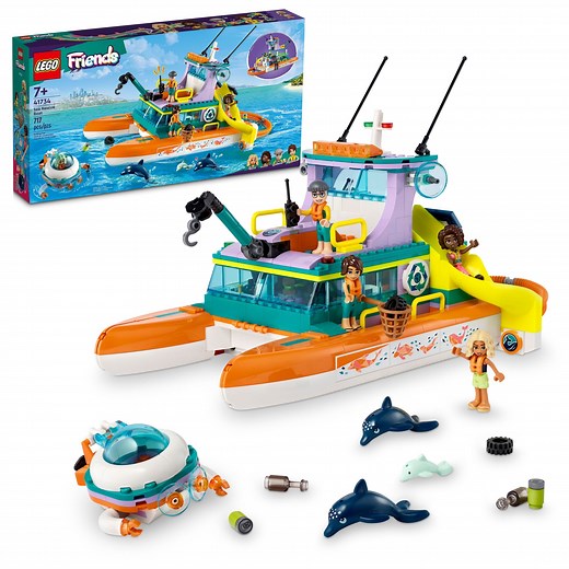LEGO Friends Sea Rescue Boat 41734 Building Toy Set for Boys & Girls Ages 7 Who Love the Sea, Includes 4 Mini-Dolls, a Submarine, Baby Dolphin and Toy Accessories for Ocean Life Role Play
