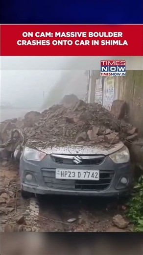 Himachal Pradesh: Massive Boulder Crashes Onto Vehicle After Landslide In Shimla #shorts