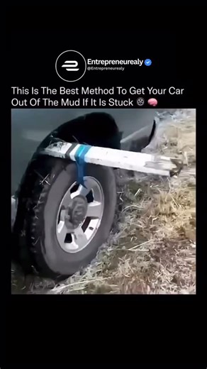 Entrepreneurs Ealy on Instagram: "Most drivers have NO idea this simple trick can save them when their car is completely stuck in mud 🚙💡 When a tire spins in mud, it loses all traction because the ground underneath becomes soft, slick, and unable to grip the rubber. That’s why drivers stay trapped, no matter how hard they accelerate. This method changes everything. By fastening a sturdy plank or board to the wheel, you instantly create an extended surface that bites into the ground. As the tir