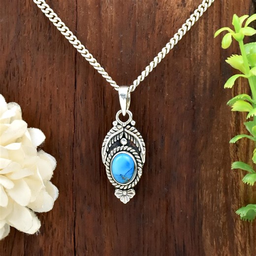 Turquoise Sterling Silver Necklace, Southwestern Floral Gemstone Jewelry, December Birthstone Gift - Etsy