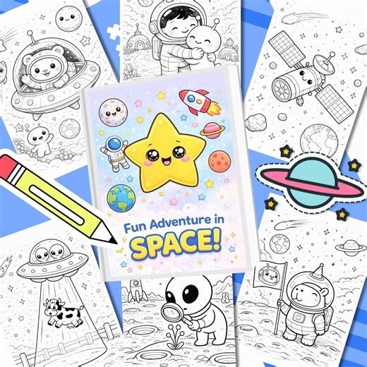 Space Coloring Book for Kids, 60  Astronaut, Alien Pages (PDF Digital Download) - Etsy