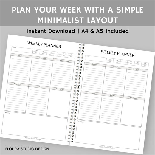 Weekly Planner Printable A4,A5 – 2 Page Minimalist Weekly Layout With Top Priorities & Notes - Etsy Canada