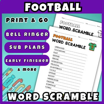 Football Word Scramble Printable Activity No Prep PE Sub Plan 6 7 8 Health Sport