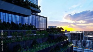 Sustainable Green Building. Eco-Friendly Building. Sustainable Glass Office Building With Tree For Reducing Carbon Dioxide. Office With Green Environment. Corporate Building Reduce Co2. Safety Glass Stock Video