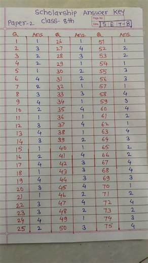 scholarship answer key class 8 paper 2 set B