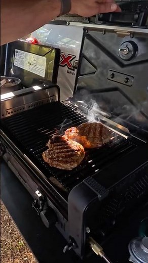 Pork chops and potatoes for dinner at camp