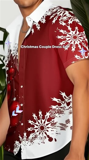 Christmas Couple Set, Women's Sweetheart Neck Snowflake Bell Contrast Print Dress, Men's Roll Up Sleeve Shirt, Festive #christmasfashion #christmaspartyoutfit #christmasoutfitideas #newyearoutfits #festiveoutfits #amazonholidayoutfits #christmasloungewear #victoriassecretchristmaspajamas #valentinesoutfitsforwomen #holidayclothes
