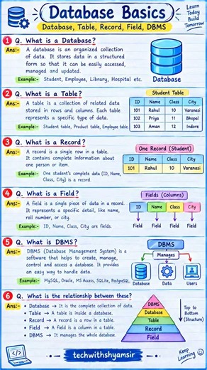 Database Basics 💻 | Database, Table, Record, Field & DBMS | Basic Computer Notes