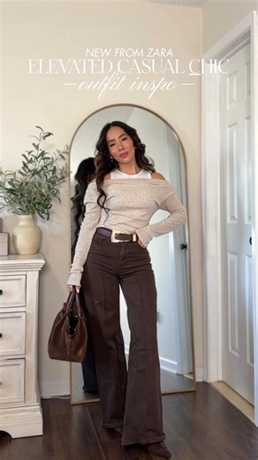 Sandy Azcona on Instagram: "Elevated Casual chic outfit inspo ✨ Currently loving these brown jeans! They are super flattering and perfect if you’re petite 🙌🏼 -Comment OUTFIT below to receive links -Comenta ROPA y enviaré los detalles @shop.ltk https://liketk.it/5GUos #denimstyle #denimjeans #holidaystyle #zaratryon"