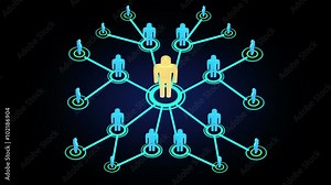 3D motion graphic animation network of people growing rapidly into a social media or community with internet referral and multi level marketing (MLM) business concept in 4k ultra HD